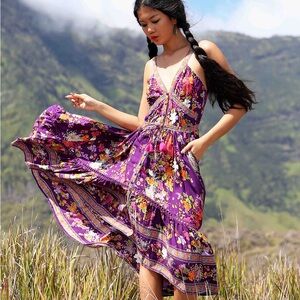 Floral High Low dahlia Dress in Plum